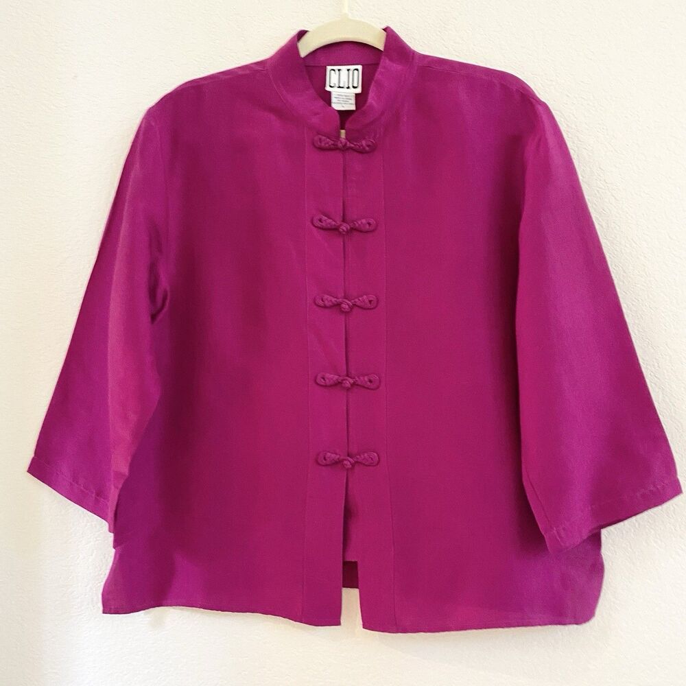 Clio Fuscia  Purple Silk Knitted Button Down Japanese Blouse‎ Womens Large